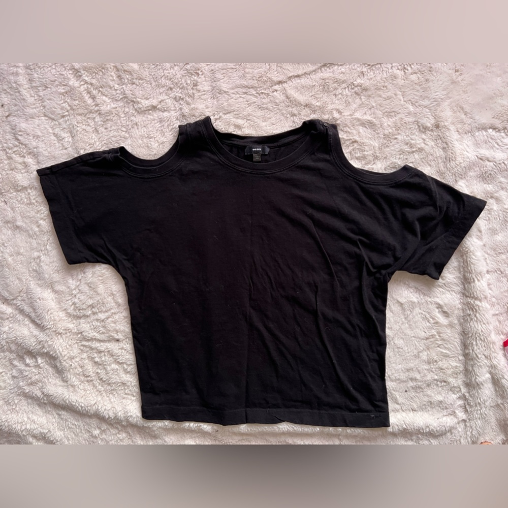 Diesel women open shoulders black tee